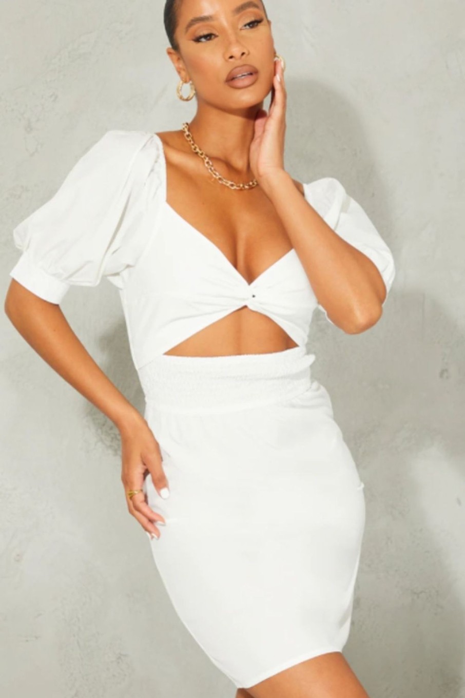 Women Styched Fashion | White Milkmaid Mini Bodycon