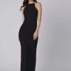 Women Styched Fashion | Solid Halter Dress Black