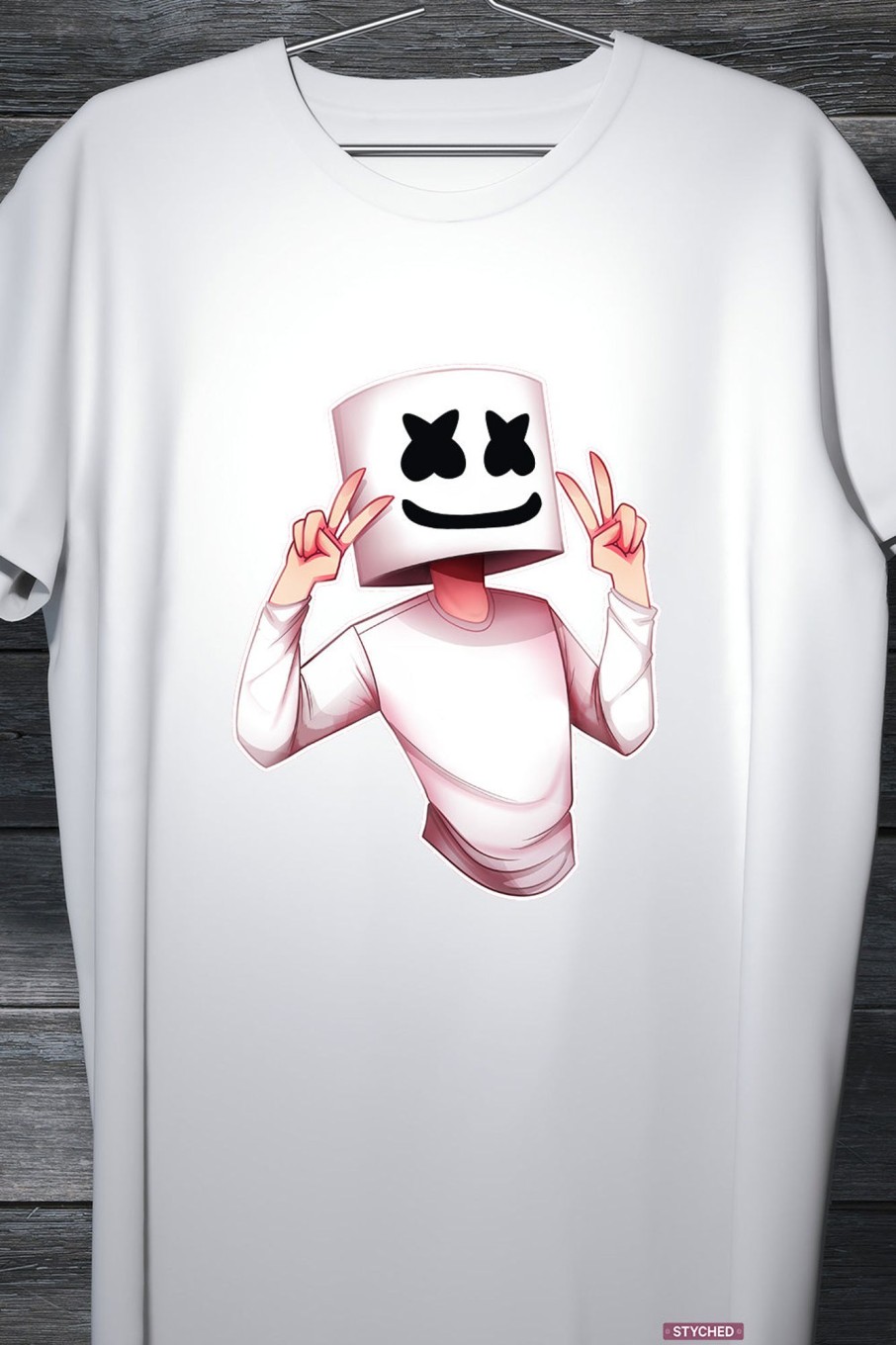 Men Styched Fashion | Marshmello Swag - Graphic Printed Tee On White Shirt