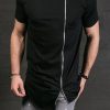 Men Styched Fashion | Asymmetric Zipper Black Rugged Tshirt