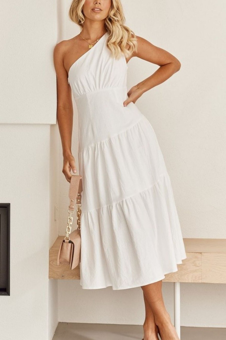 Women Styched Fashion | Asymmetric Shoulder White Dress