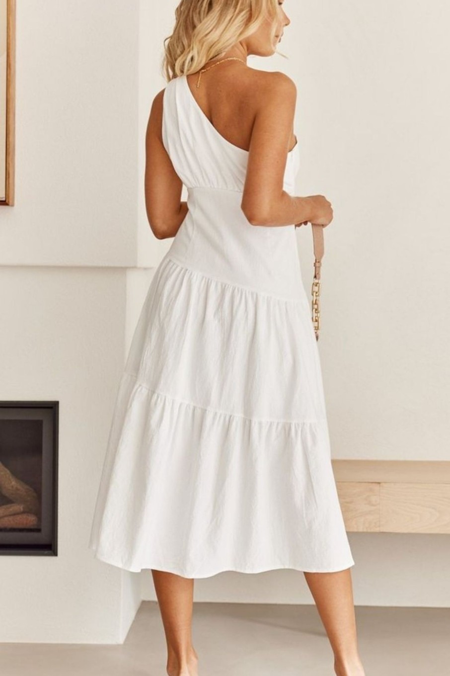 Women Styched Fashion | Asymmetric Shoulder White Dress