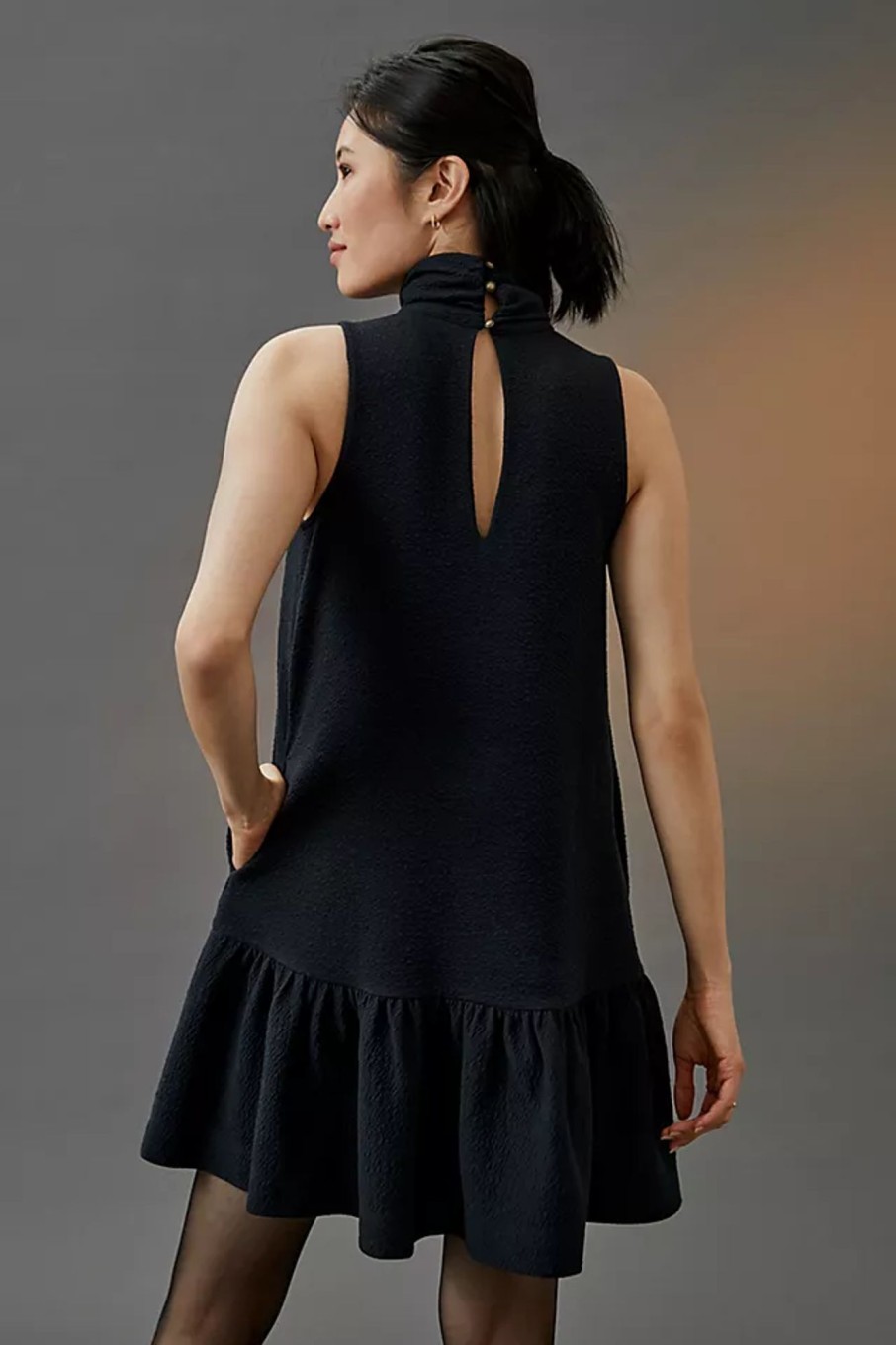 Women Styched Fashion | High Neck Sleeveless Black Dress