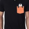 Men Styched Fashion | Black Premium Polo T-Shirt With Penguin Peeping Out Of Orange Pocket Printed