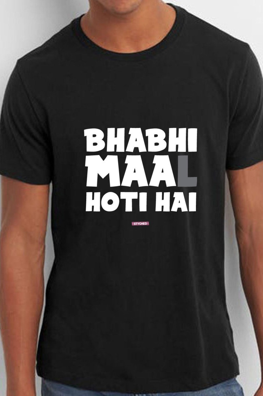 Men Styched Fashion | Bhabhi Maa(L) Hoti Hai - Quirky Graphic T-Shirt Black Color