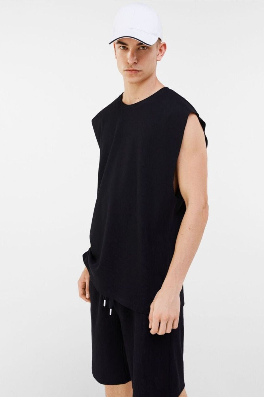 Men Styched Fashion | Sleeveless Black Tshirt Hoodie