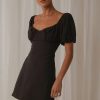 Women Styched Fashion | Puff Sleeve Mini Dress Black