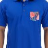 Men Styched Fashion | Blue Premium Polo T-Shirt With Tropical Blockart Graphics On Pocket Printed