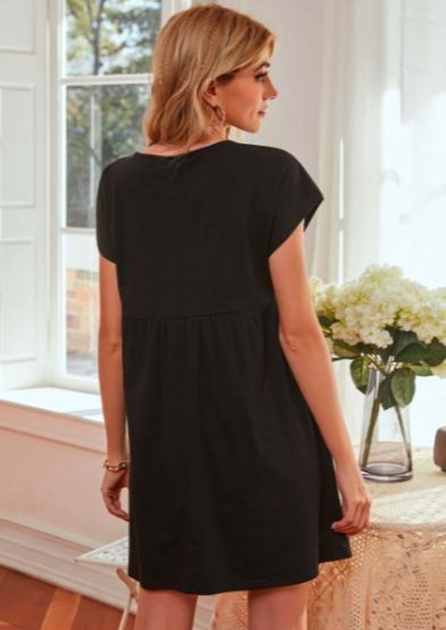 Women Styched Fashion | Black Smock Dress