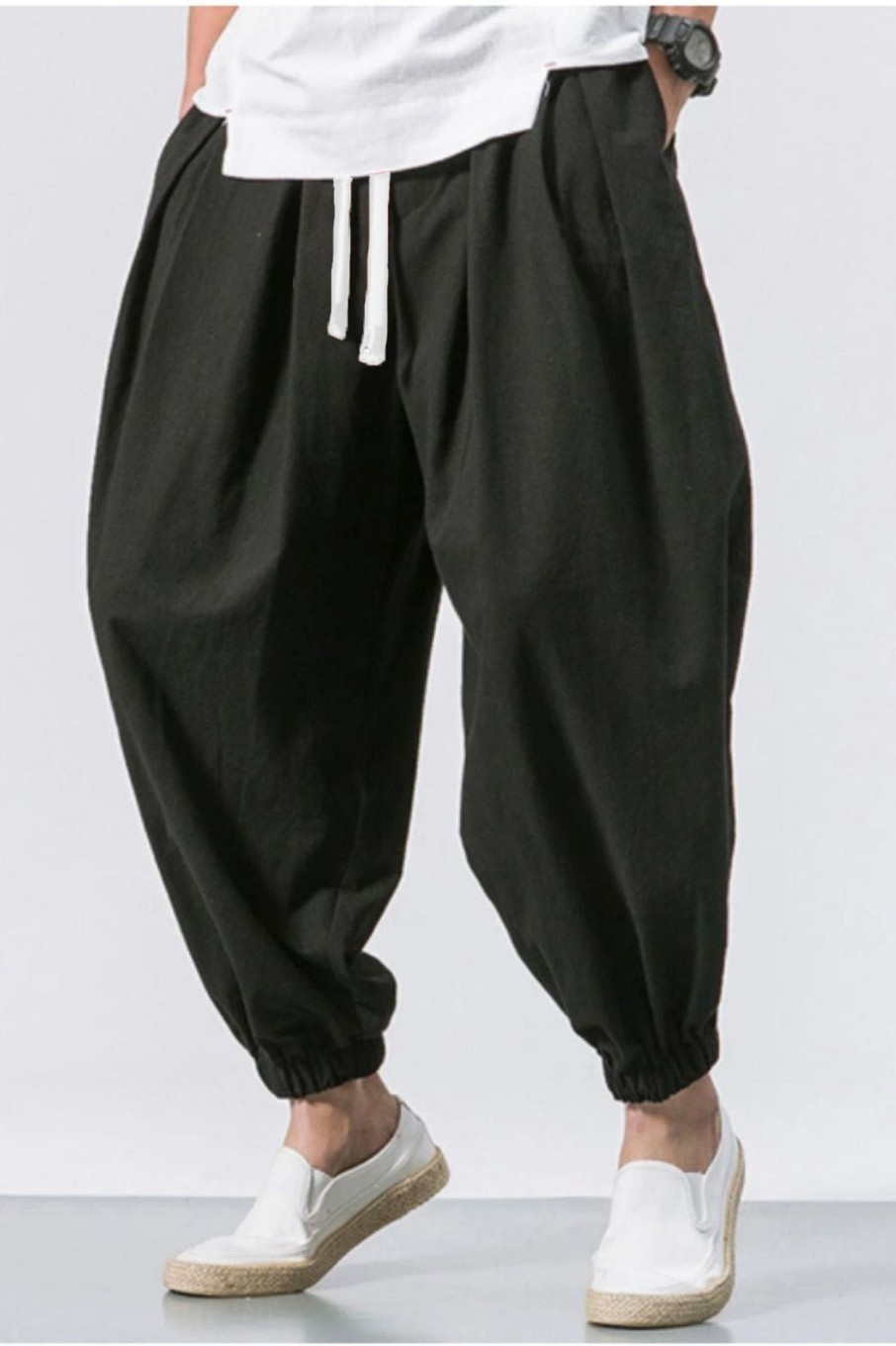 Men Styched Fashion | White Drawstring Harem Trouser